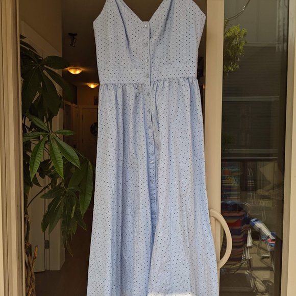 Button-front Sky Blue Polka Dot Dress - Picture 2 of 3